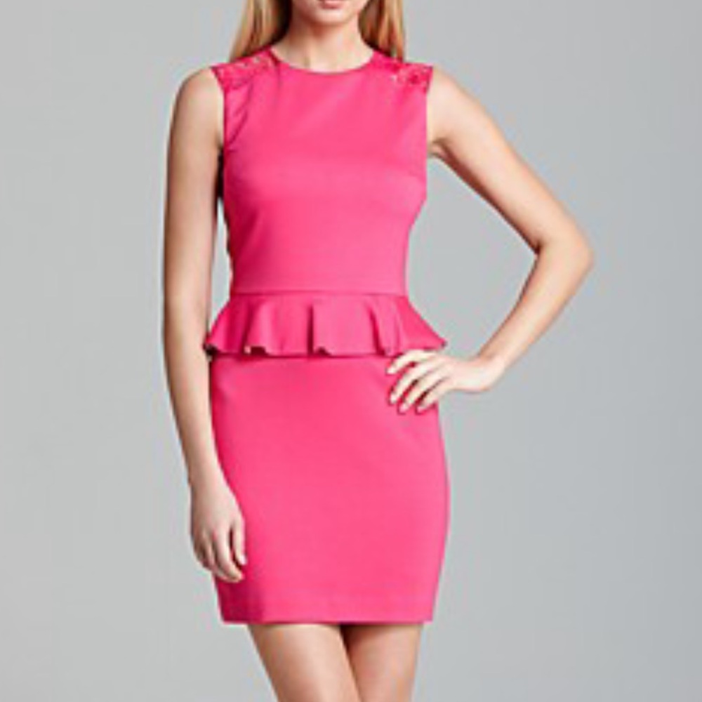🆕 Cynthia Steffe Hot Pink Cutout Peplum Bodycon Dress